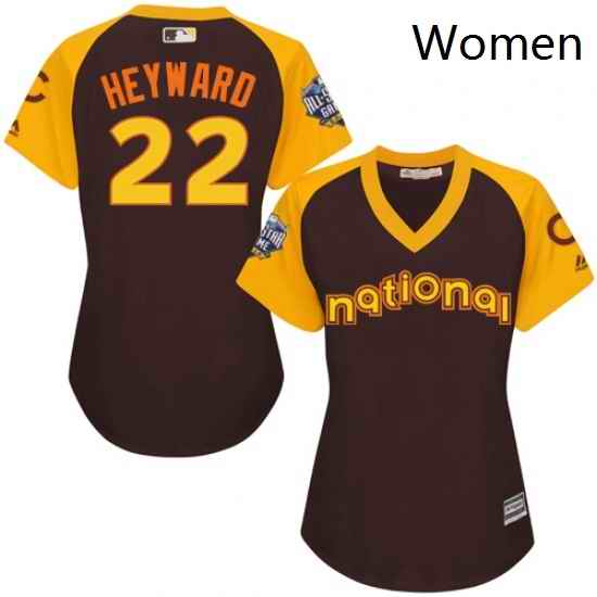 Womens Majestic Chicago Cubs 22 Jason Heyward Authentic Brown 2016 All Star National League BP Cool Base MLB Jersey